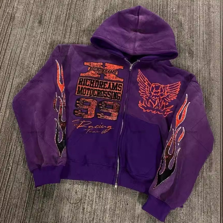 Hip-Hop XINGX Printed Zipper Hooded Sweatshirt