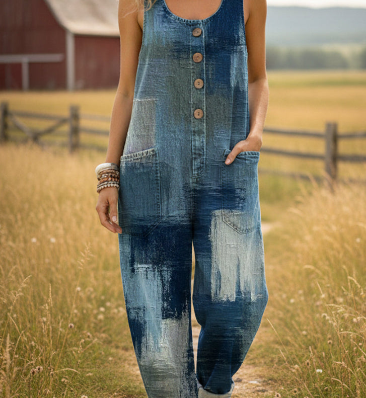 Retro Multi-Pocket Casual Buckle Jumpsuit
