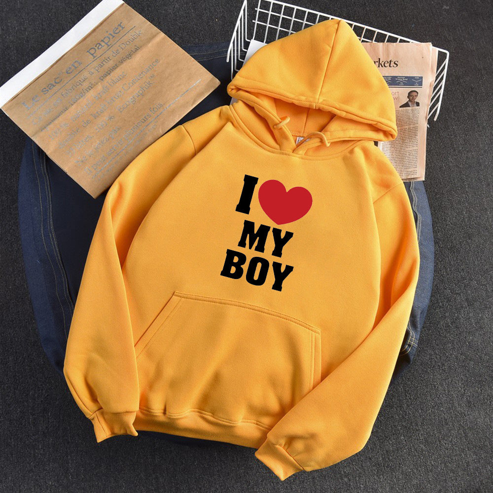 Cozy Love Letter Print Long Sleeve Hooded Hoodie