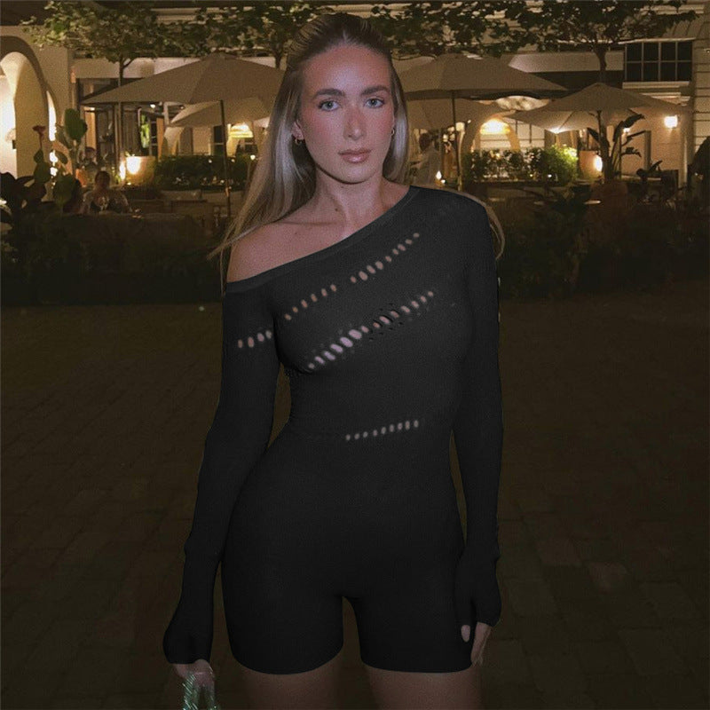 Seductive One-Shoulder Long Sleeve Nightdress