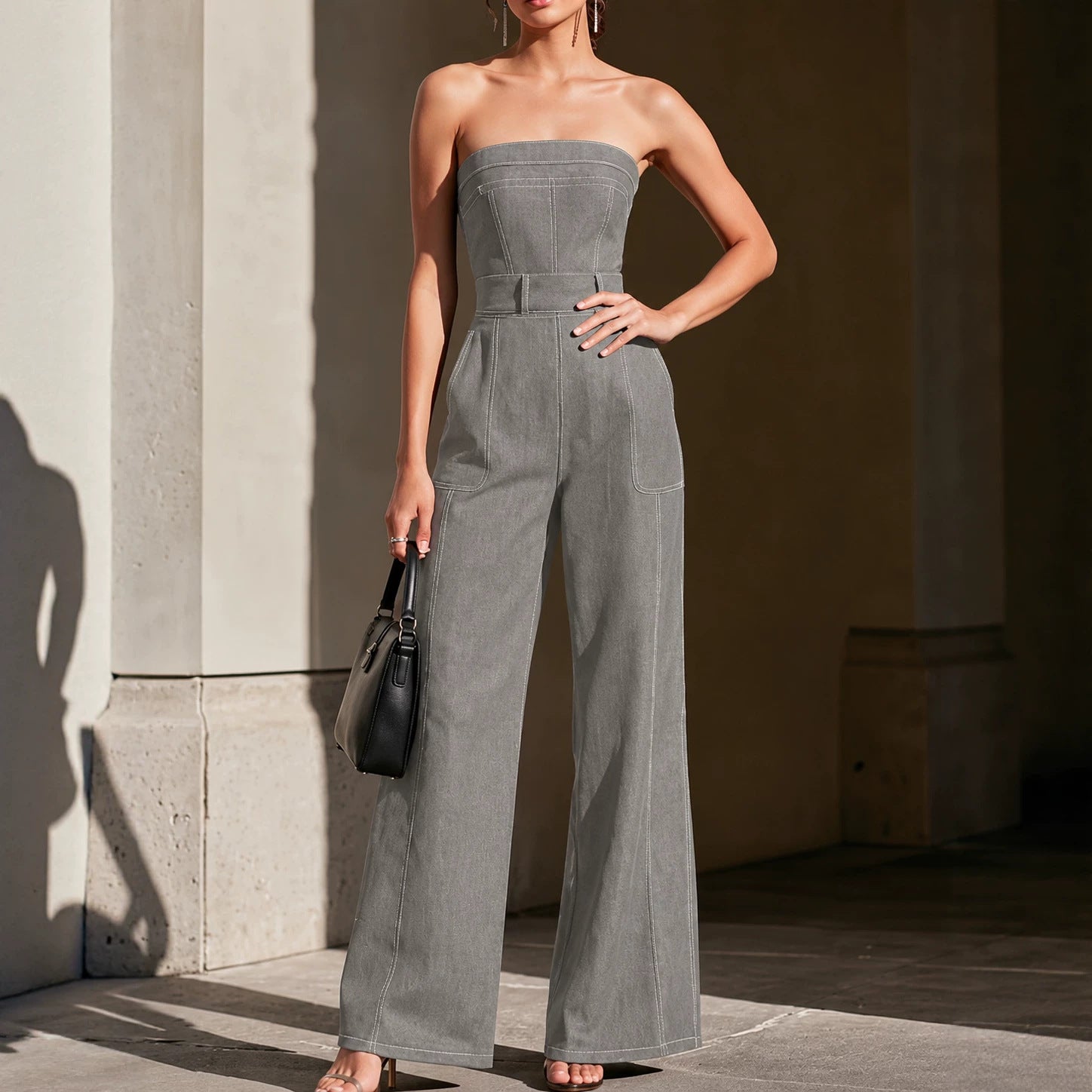 Chic Wide-Leg Denim Jumpsuit: Effortless French Style