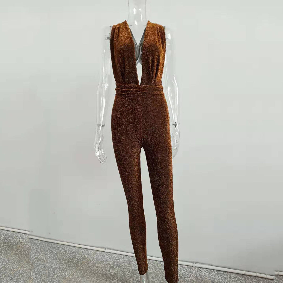 Suspender bright silk sexy one-piece pants