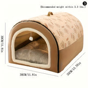 Cozy Pet Tent 2-in-1 Detachable Dog Tent Cave & Pet House - Soft Windproof Washable Fabric with Cute Cartoon Bear Pattern, Light Beige-Friendly Comforter for Medium/Large/Small