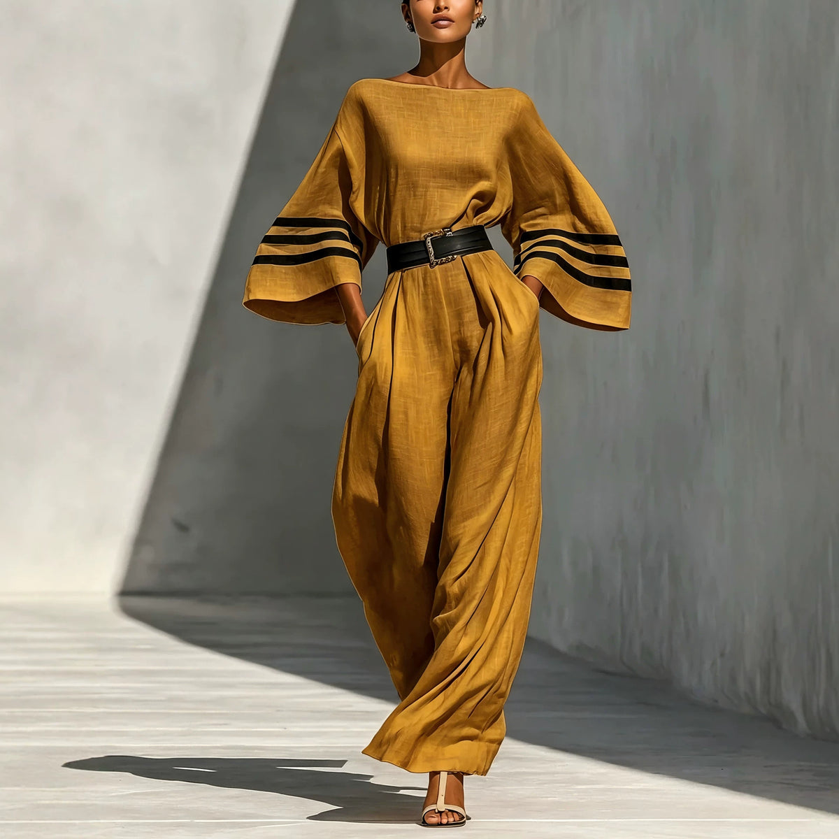 Linen-blend Minimalist Resort-style Wide-leg Jumpsuit