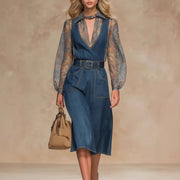 Women's Blue Denim Jumpsuit High Waist Loose Fit with Pockets