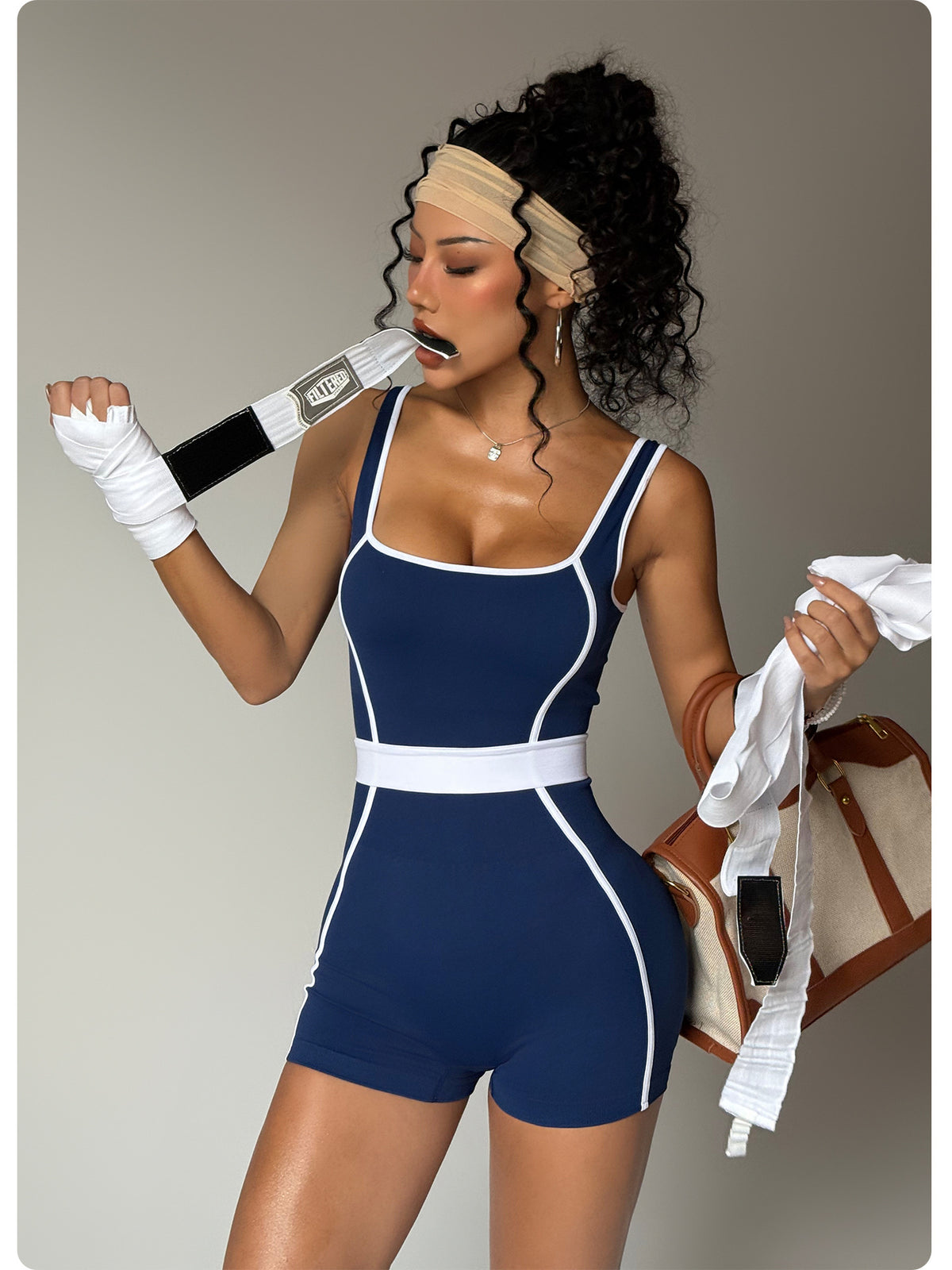 Contrast Color Fitness Yoga Jumpsuit for Women