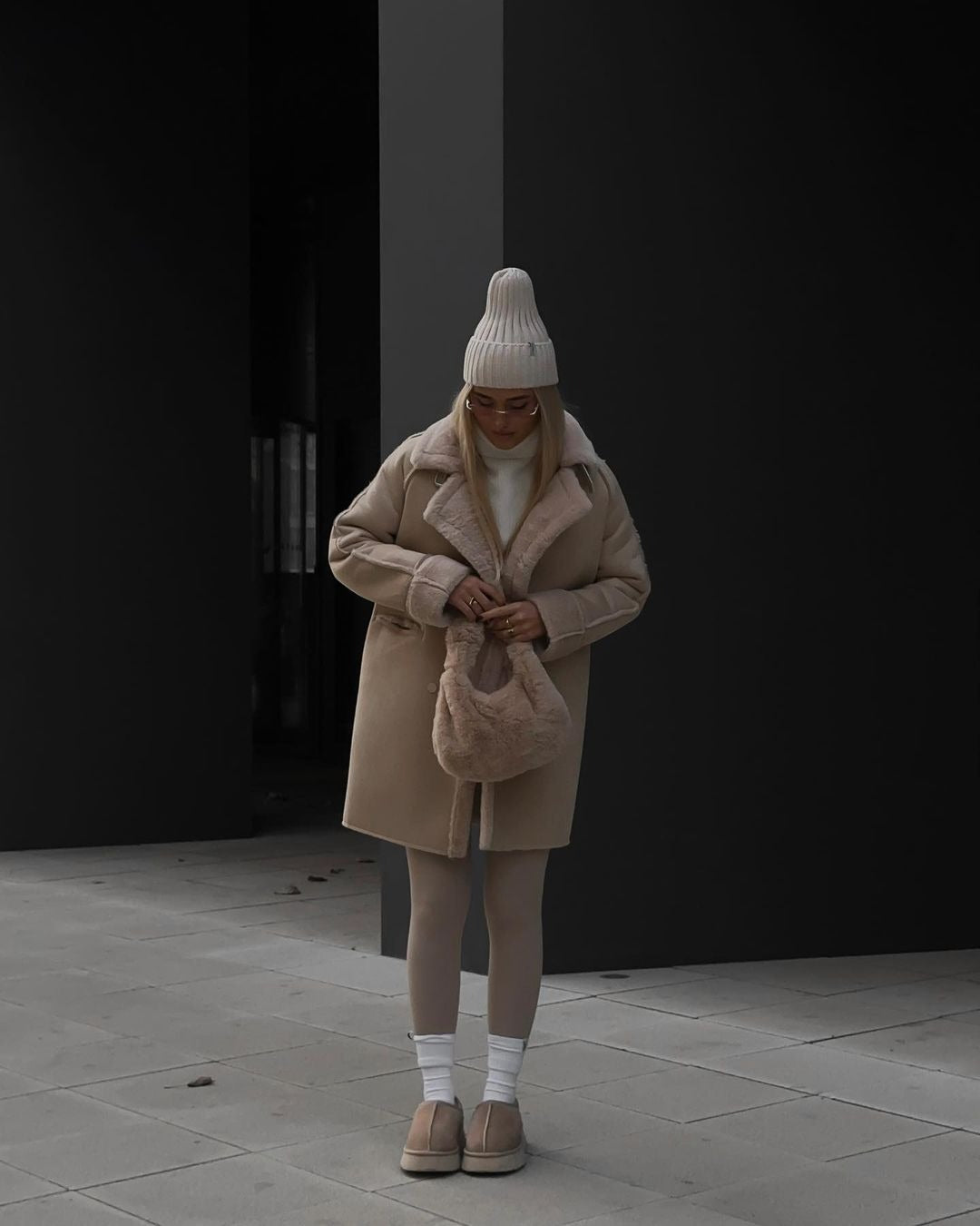 Plush Suede Long Cardigan Coat with Collar