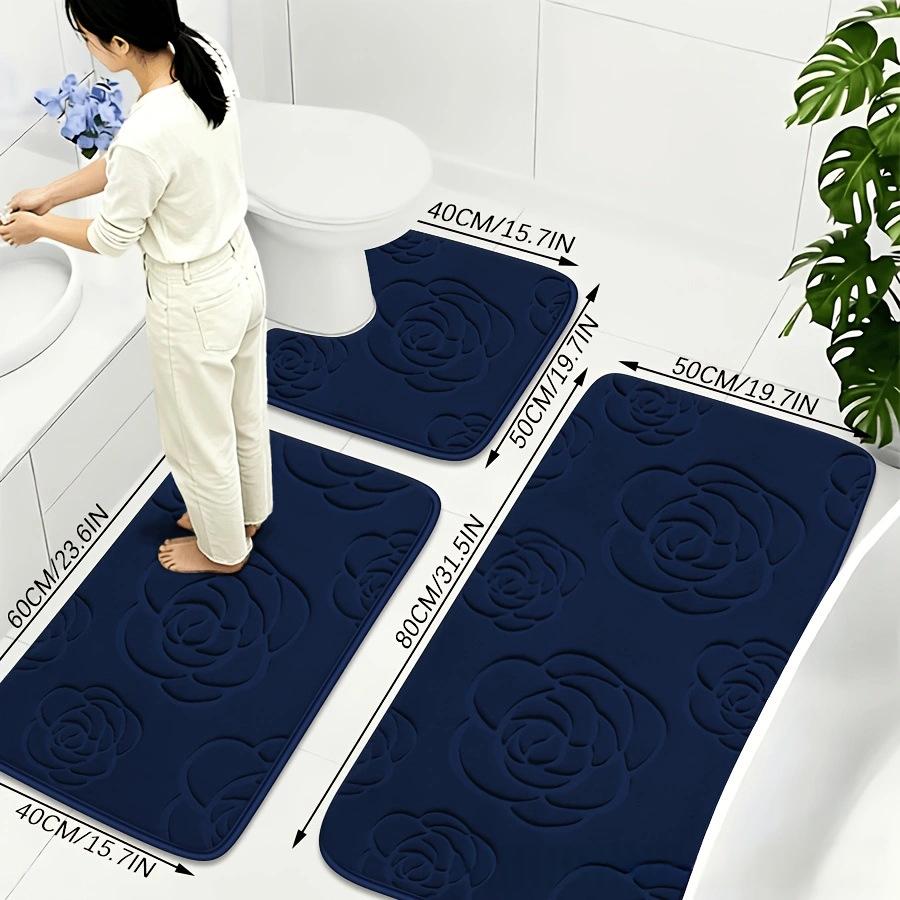 Rose-patterned Non-slip Coral Fleece Bathroom Bath Mat