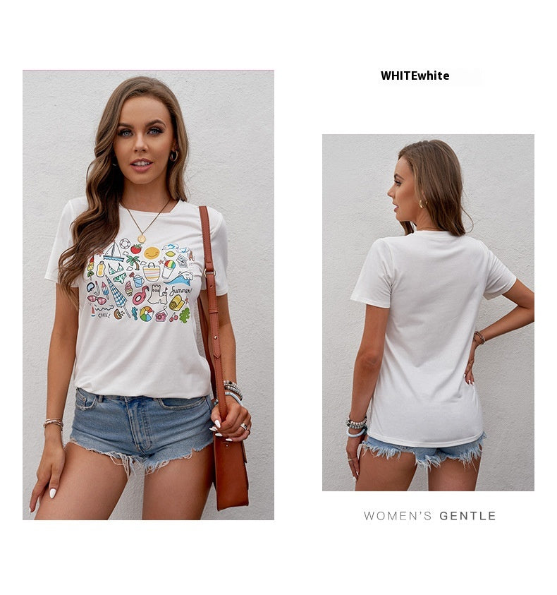 Casual Tie-Dyed Letter Print Short-Sleeve T-Shirt