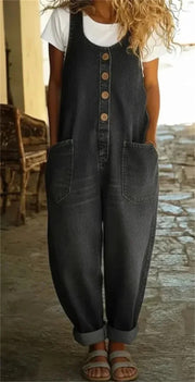 Womens Sleeveless Pocket Denim Jumpsuit