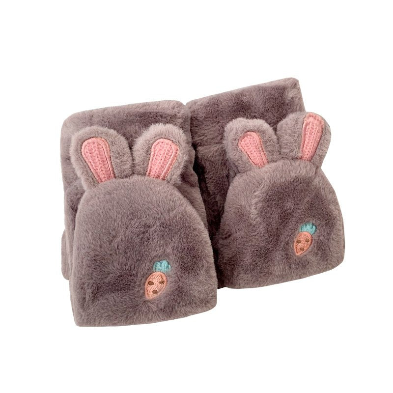 Warm Velvet Girl Gloves Cute Cartoon Half Finger Gloves