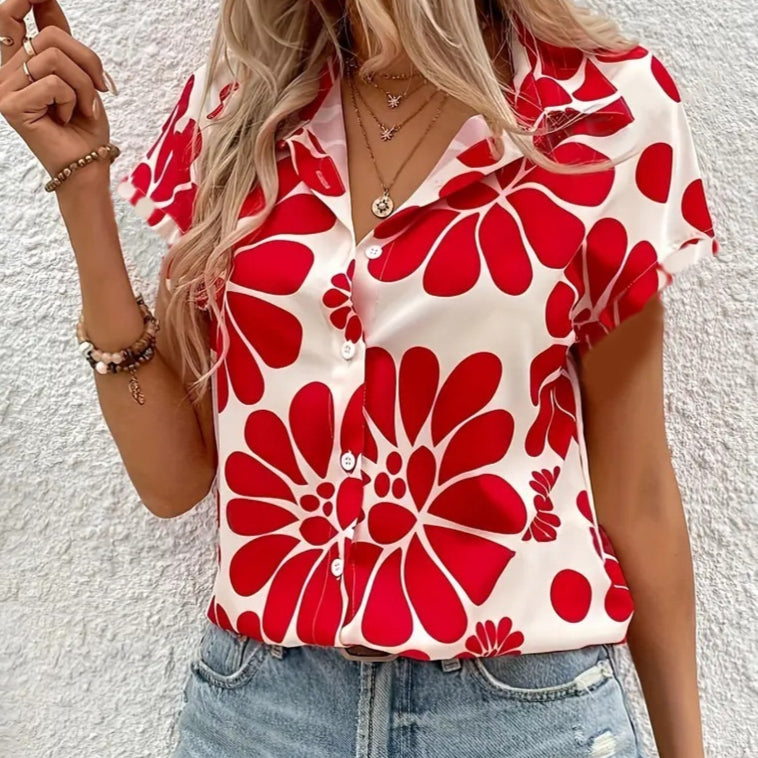 Botanical Print Casual Short-Sleeve Women's Shirt