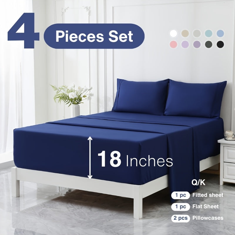 3/4pcs 18 Inch Extra Deep Pocket Bed Sheets Sets, Fits Deep Mattress, Breathable & Cooling Bed Sheets, Hotel Luxury Bed Sheet Set