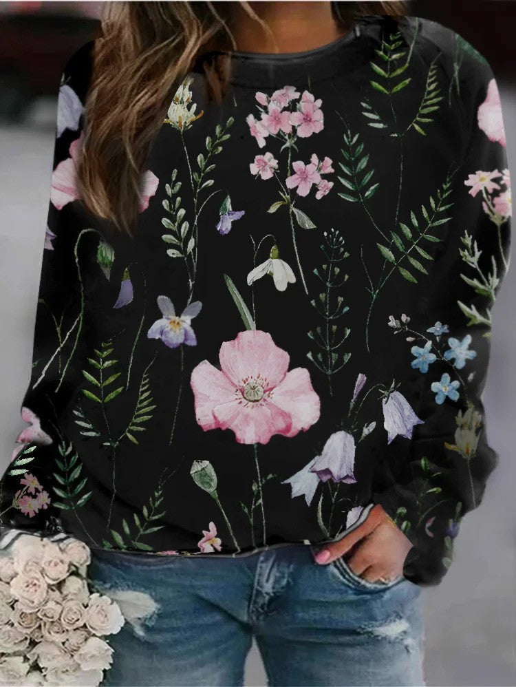 Floral 3D Round Neck Pullover Sweater