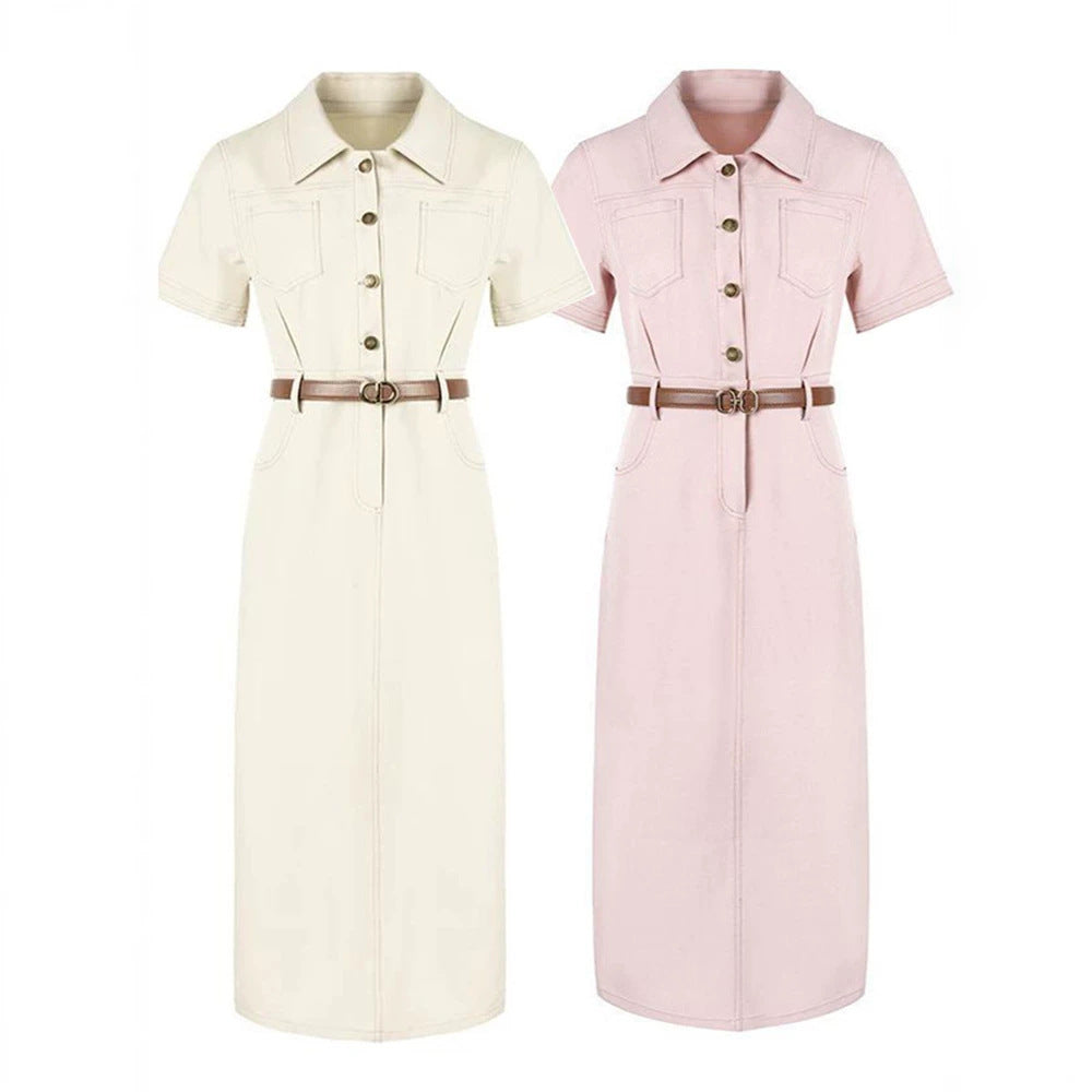 Womens Single-breasted Mid-length Casual Dress