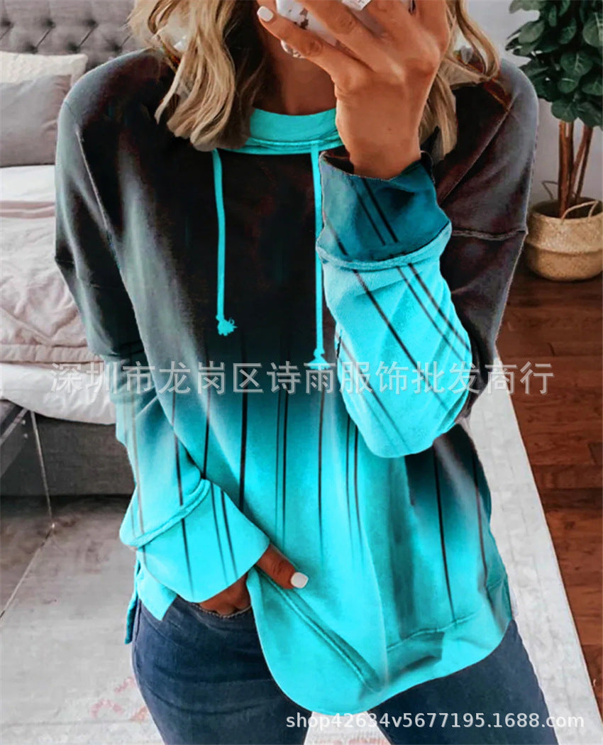 Gradient Print Loose Casual Long Sleeve Sweatshirt