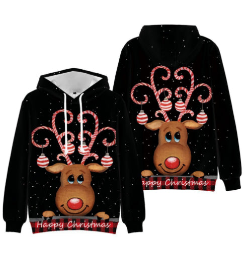 Festive Christmas Animal Print Hooded Sweatshirt