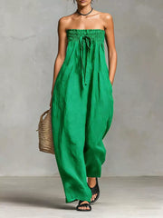 Chic Strapless Smocked Jumpsuit & Tie Detail Playsuit