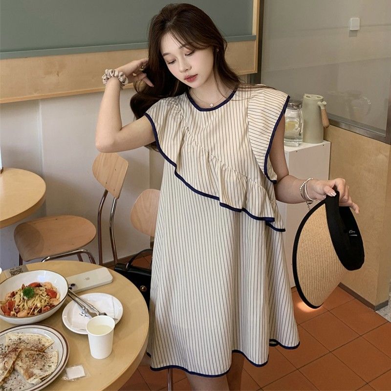 Striped Mini-sleeve Dress Womens New Summer Style