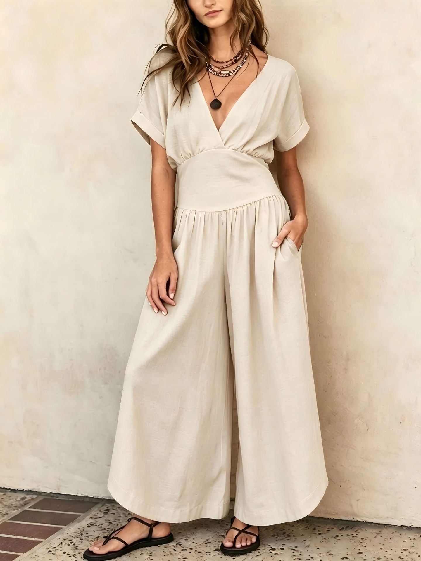 V-neck Casual Chic Womens Jumpsuit