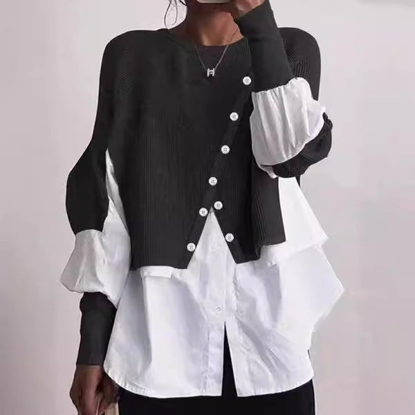 Autumn and Winter Pullover Women's Stitching Shirt Fake Two-piece Fashion