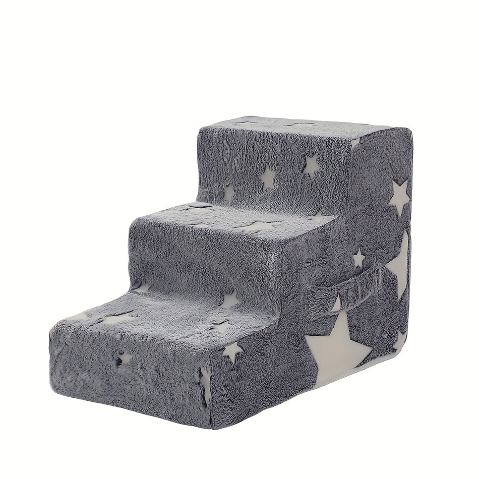 3-step Dog Stairs 3-step Dog Stairs For Small & Medium Dogs - Non-slip Removable Pet Steps With Soft Sponge Material, Cartoon Design & Star Pattern, Durable Pet Bed For Indoor/outdoor Use, Easy To