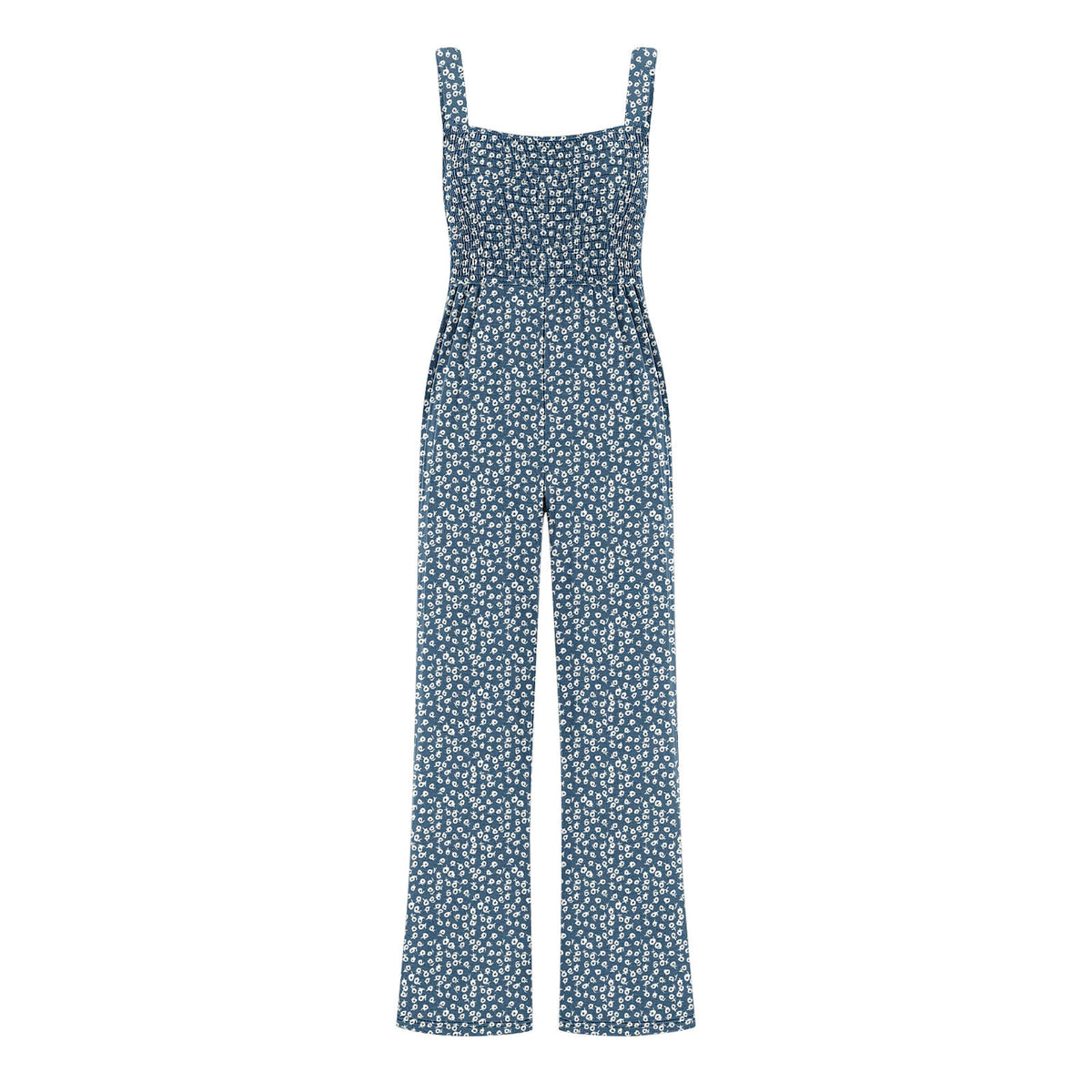Chic Printed Wide-Leg Overalls with Pleated Pockets