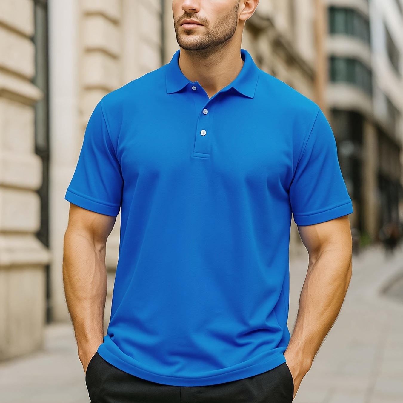 Men's Short Sleeve Button-Up Collar Polo Shirt in Polyester