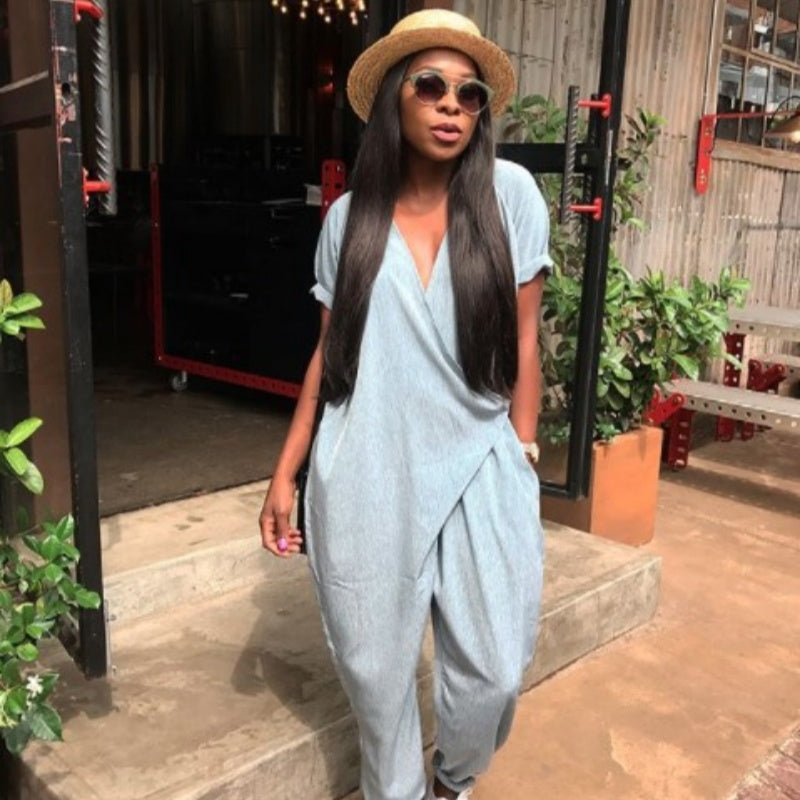 Women's Loose V-Neck Jumpsuit Chic Casual Romper