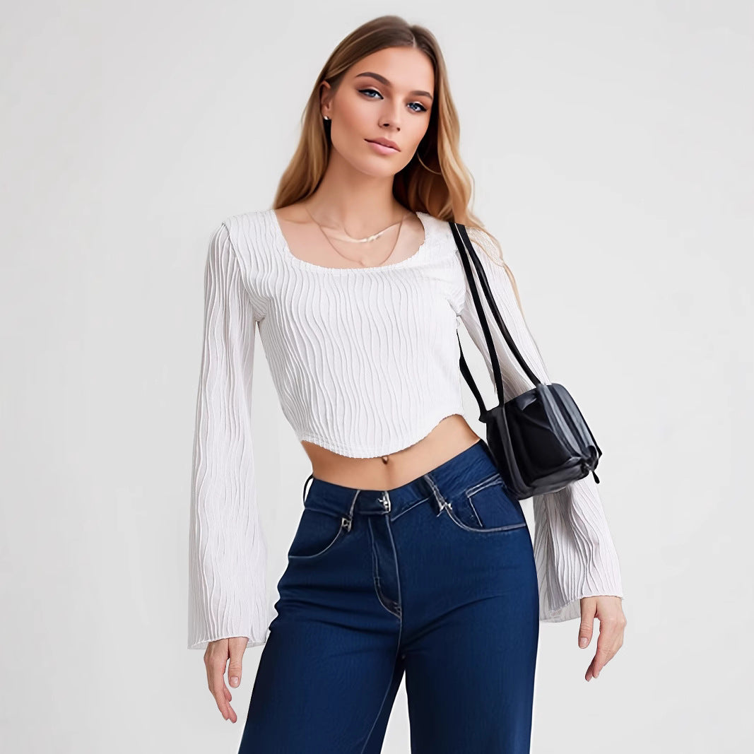 Flared Sleeve Midriff T-Shirt – Slim Fit Streetwear Top