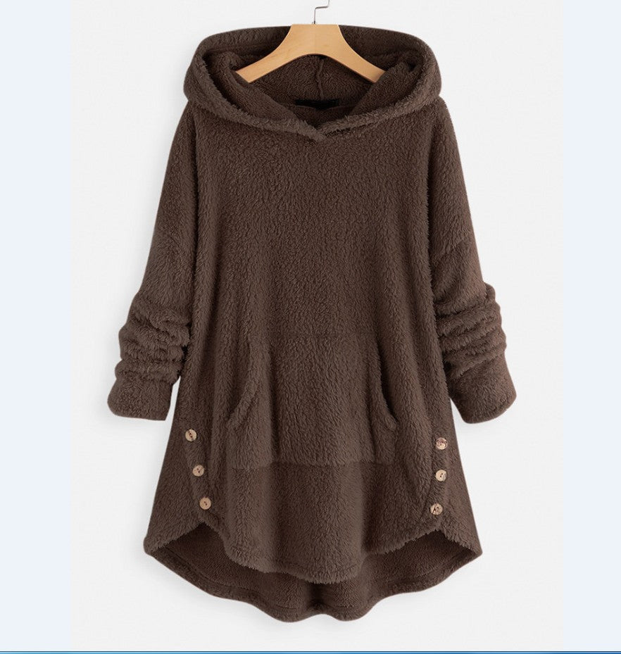 Women's Double-Sided Fleece Hooded Pullover Sweater
