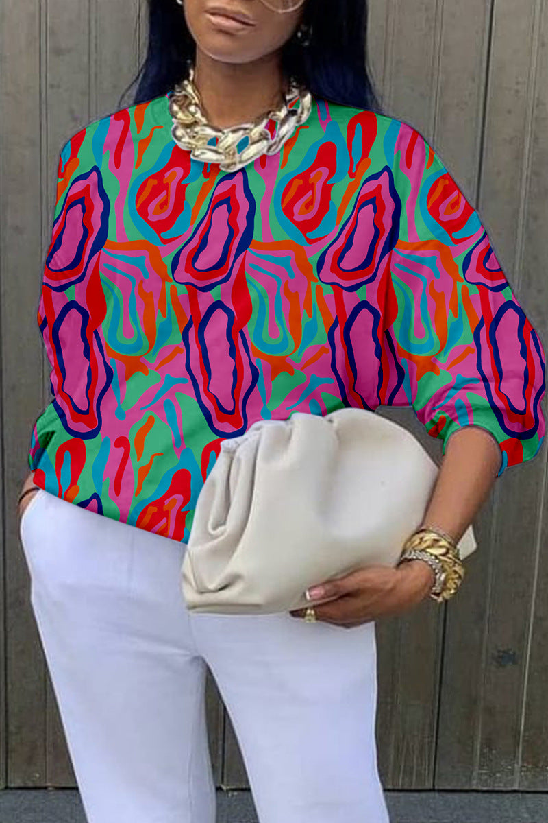 Chic Abstract Print Long Sleeve Pullover Sweater