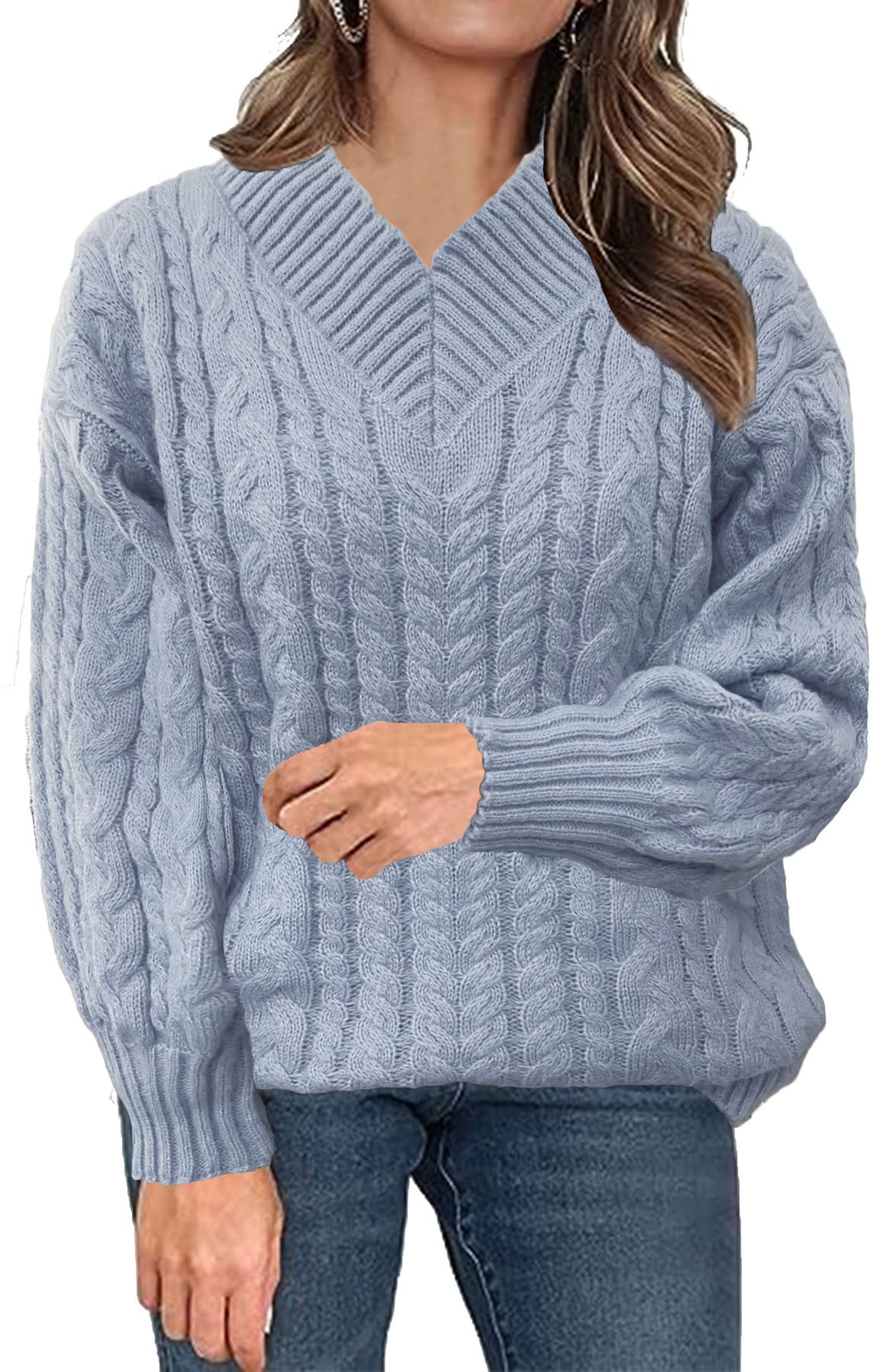 Women's Autumn and Winter New Long-sleeved Knitted V-neck Pullover Sweater