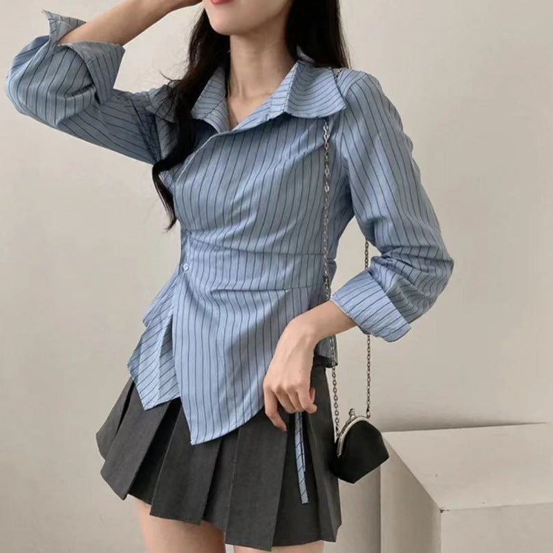 Autumn Shirt Stripe College Style Shirt