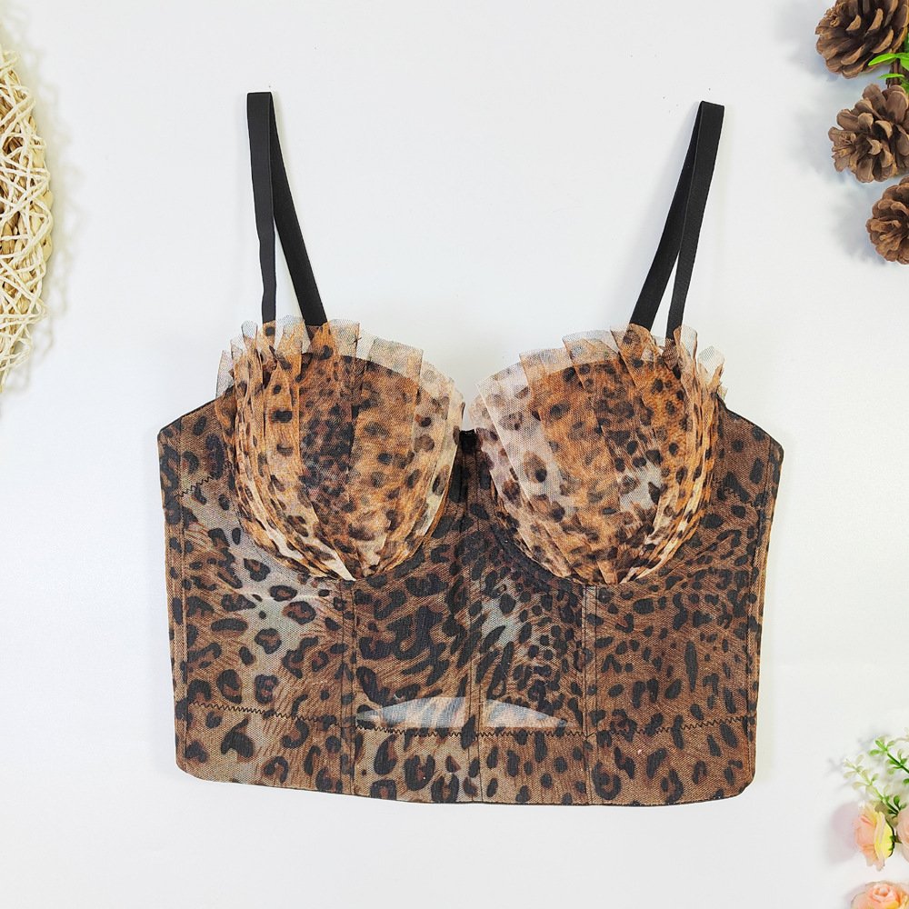 Sexy Leopard Print Push-Up Bra with Adjustable Lace Back