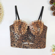 Sexy Leopard Print Push-Up Bra with Adjustable Lace Back