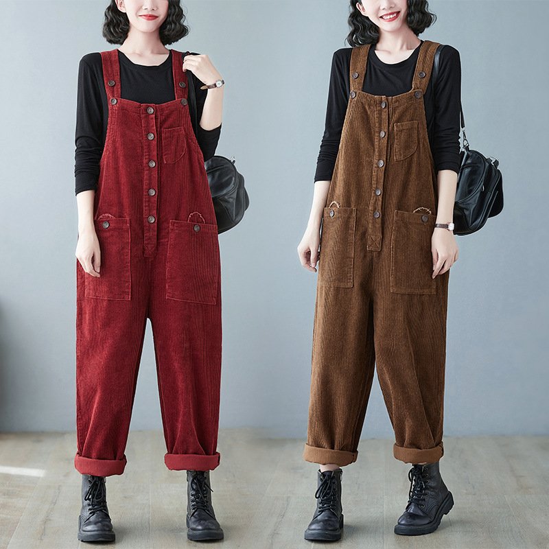 Retro Corduroy Overalls for Women - Temperament Commute Style