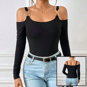 Sexy Off-Shoulder Metal Hook Long-Sleeved Top