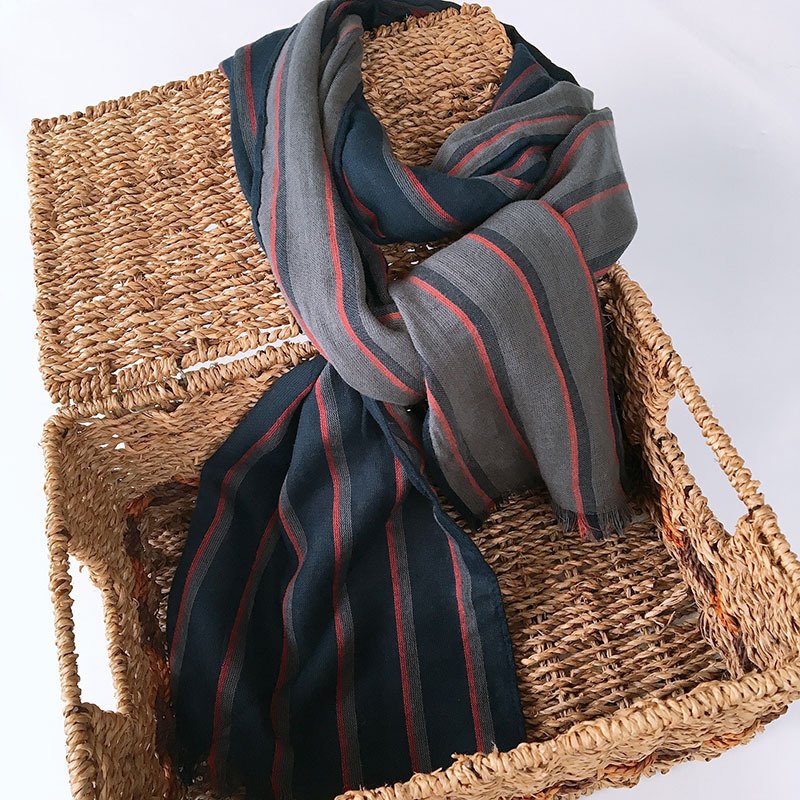 Lengthened Blue Cotton Scarf for Men
