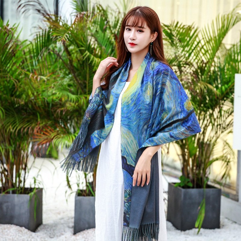 Vintage Tassel Scarf, Soft Cotton Blend, 10 Color Options