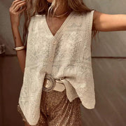 Beachy V-Neck Lace Embroidered Cardigan Vest