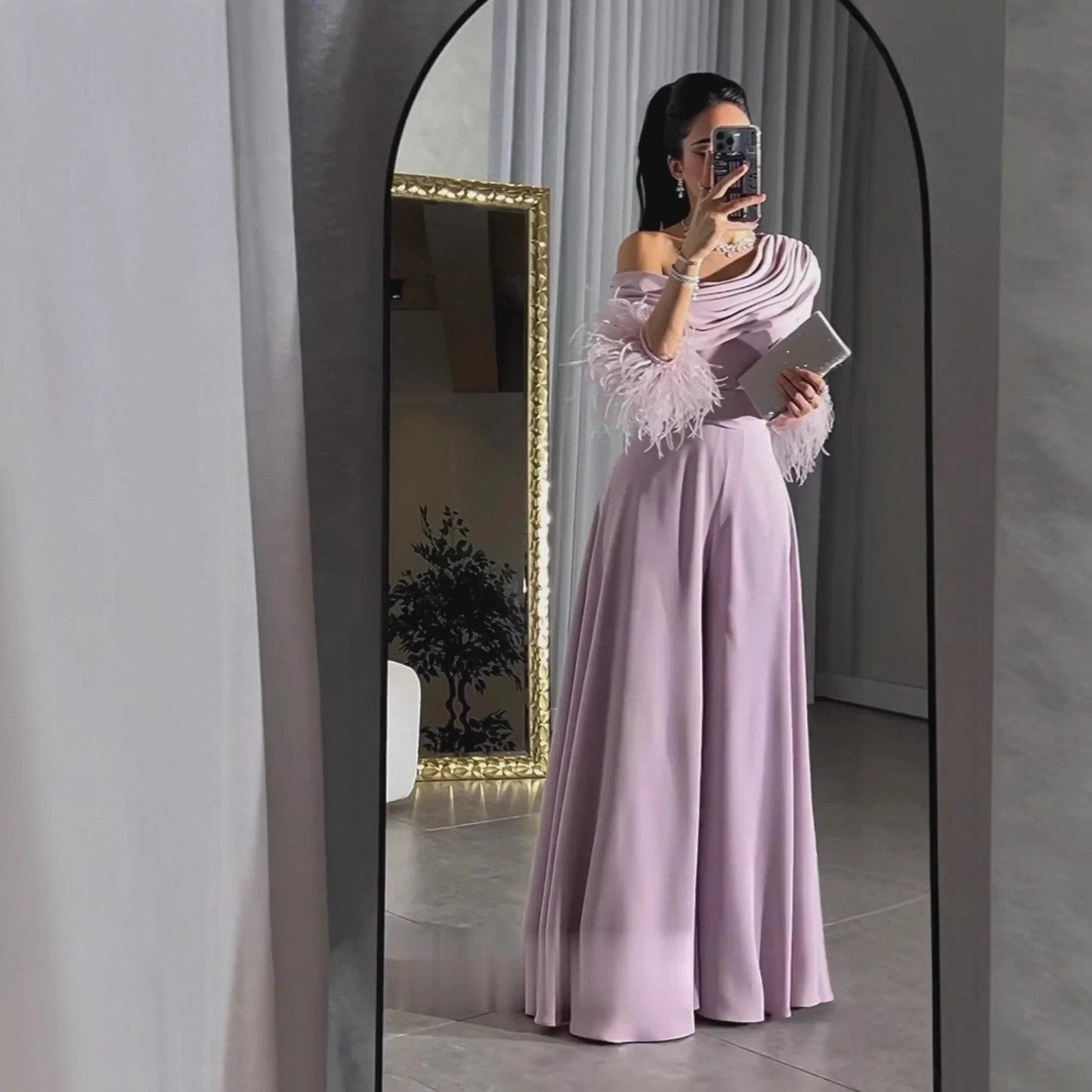 Sexy Lotus Pink Jumpsuit with Feather Stitching