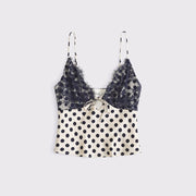Lace Camisole Top for Women - Spaghetti Strap & Polka Dot
