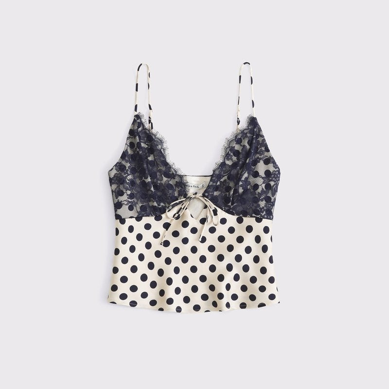 Lace Camisole Top for Women - Spaghetti Strap & Polka Dot