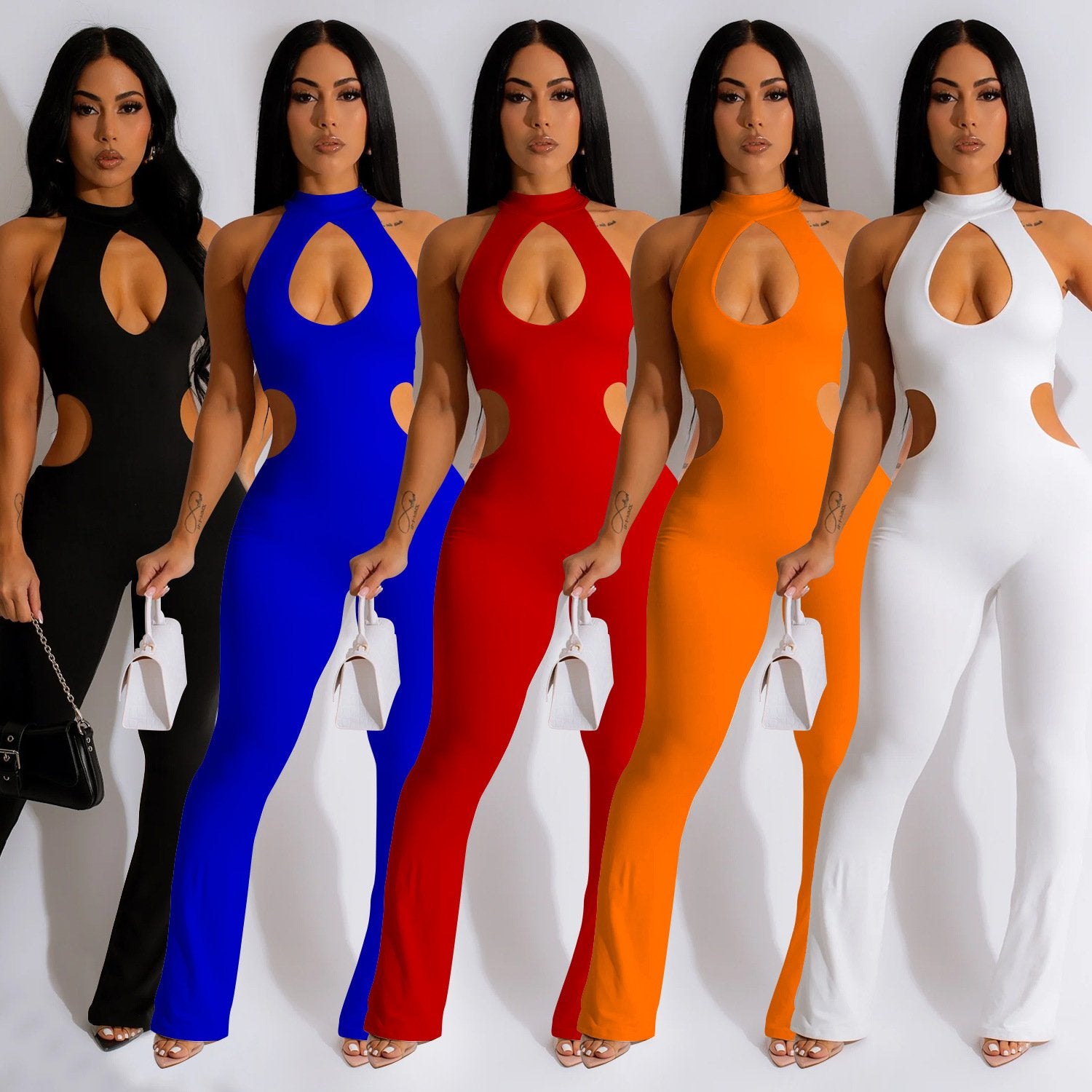 Sexy Solid Color Halter Jumpsuit for Women