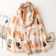 Soft Silk Scarf for Women - Cute Kitten Paradise Print