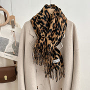 Vintage Leopard Print Cashmere Scarf for Women