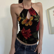 Floral Halter Backless Vest Top for Women - Slim Fit