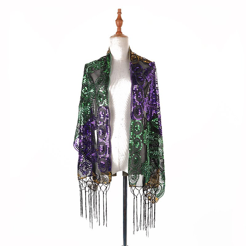 Multicolor Sequin Scarf for Women - Mid-Length Embroidered Shawl