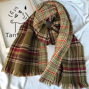 Warm Double-Sided Cashmere Scarf for Women - Autumn & Winter Plaid Tassel